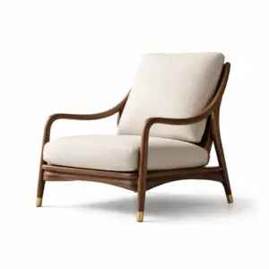 Sedia da relax in legno con cuscini in lino