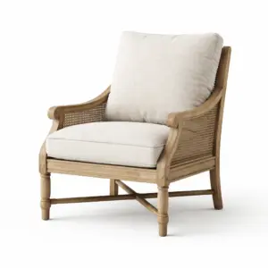 Sedia da relax in legno di rovere con seduta in tessuto beige