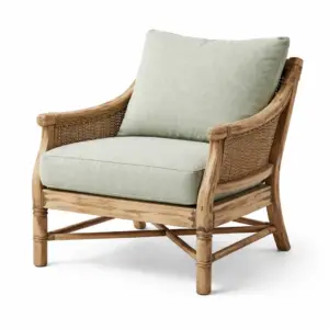 Sedia da relax in rattan con cuscini in tessuto verde menta 80x75x85 cm