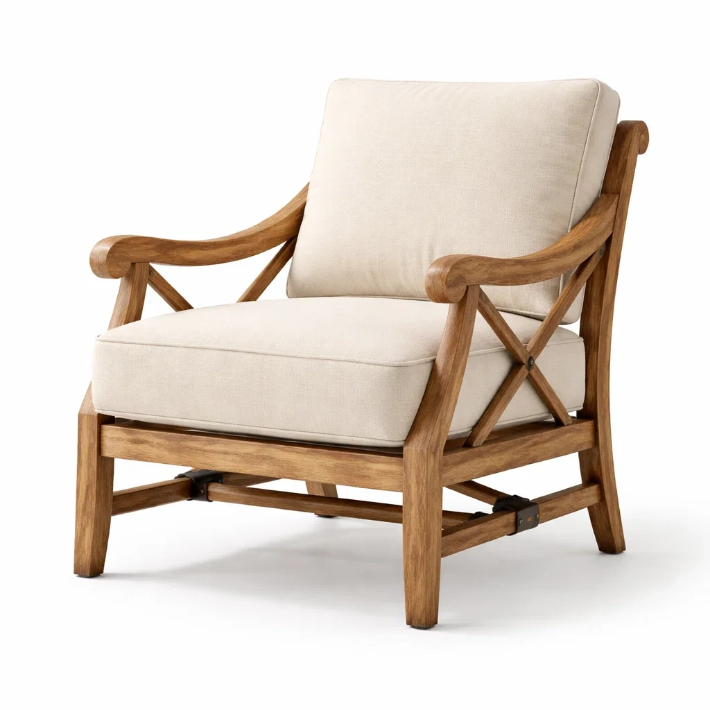 Sedia da relax in legno di acacia e cotone beige
