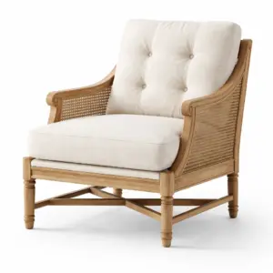 Sedia da relax in legno con tessuto bianco crema